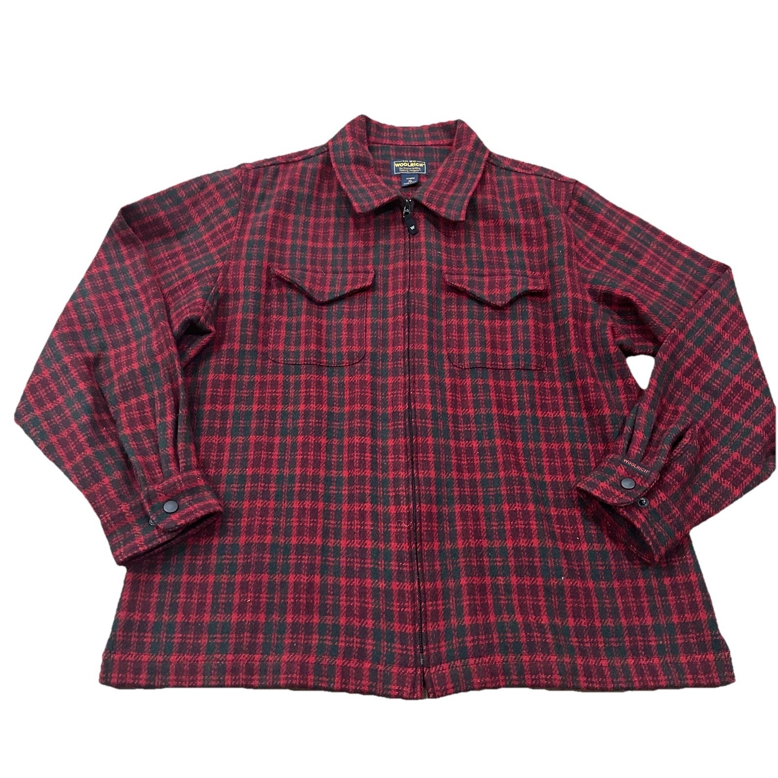 Vintage Woolrich Womens Red Plaid Full Zip Jacket Wool Blend Size Xl